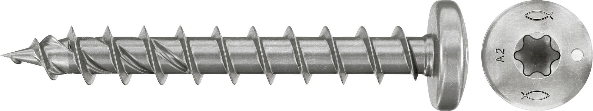Zwei Silbermetall-Schrauben mit sechslappigen Torx-Köpfen, eine in Seitenansicht und eine in Draufsicht, auf weißem Hintergrund