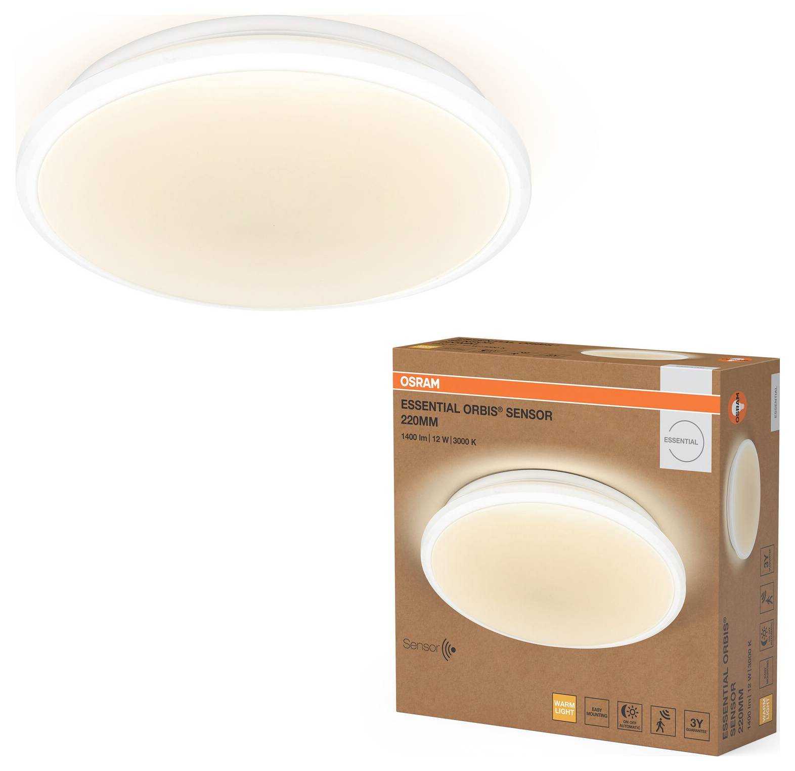 OSRAM HOMELIGHTING Essential Orbis Sensor 230mm 12W 830 White 4058075855106 LED-Deckenleuchte mit Bewegungsmelder LED LED fest