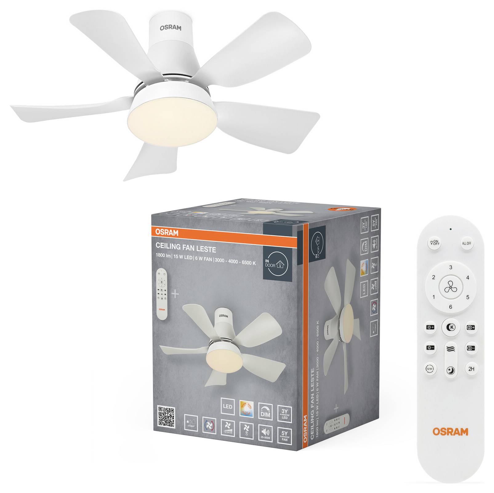 OSRAM HOMELIGHTING Ceiling Fan Leste 445mm 21W CCT Deckenventilator 21W (Ø) 445mm mit Beleuchtung, mit Fernbedienung, Dimmbar