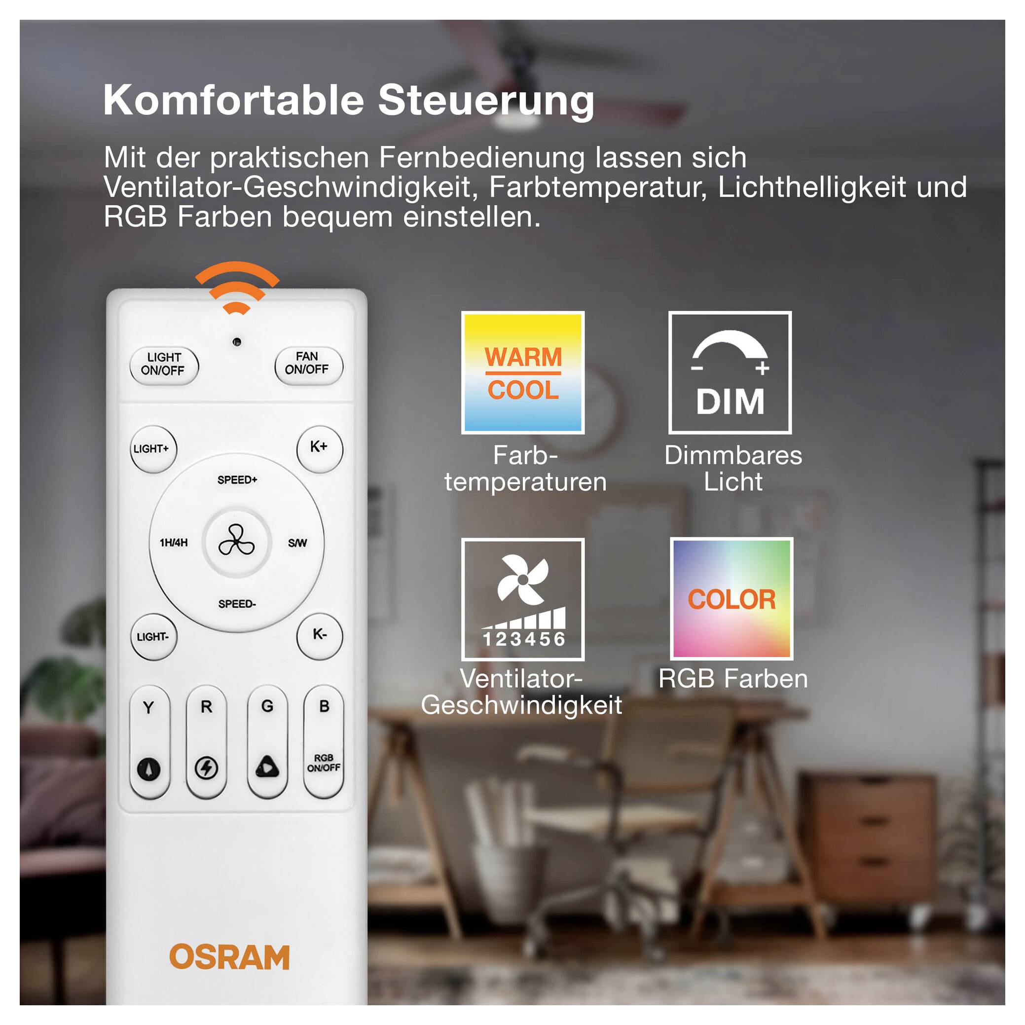 OSRAM HOMELIGHTING Ceiling Fan Bise 1065mm 48W CCT RGB Deckenventilator 48W (Ø) 1065mm mit Beleuchtung, mit Fernbedienung