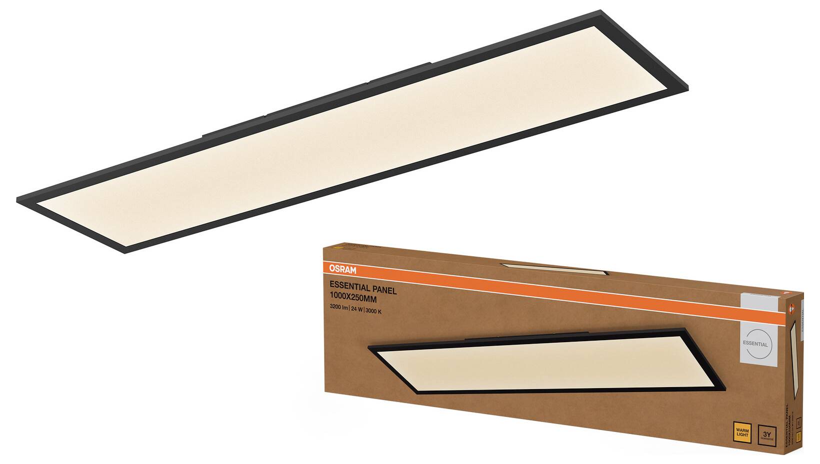 OSRAM Essentials Panel 1000x250mm 24W 830 Black 4058075854710 LED-Panel 24W Warmweiß Schwarz