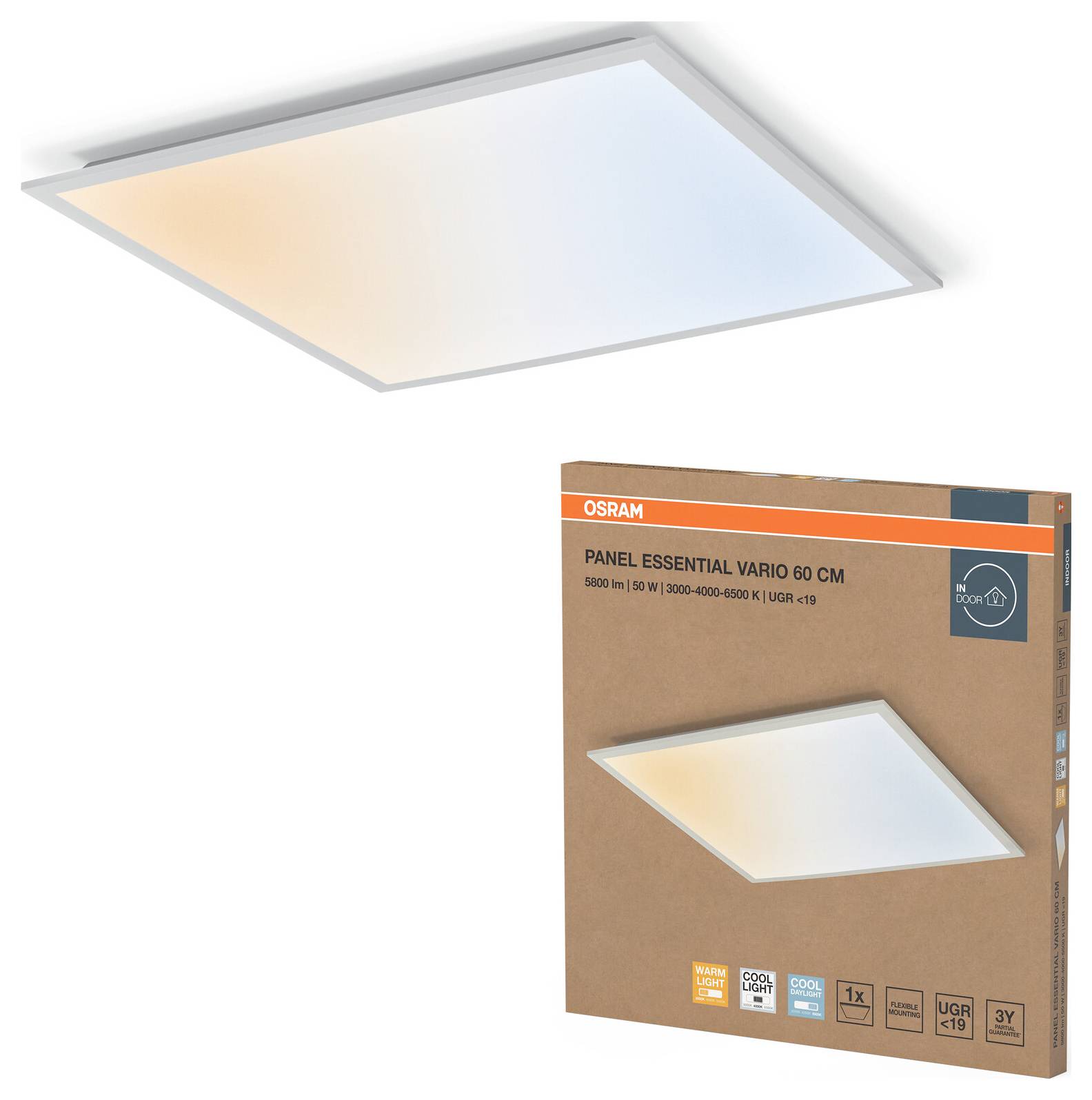 OSRAM Essential Panel CCT UGR≤19 600x600mm 50W CCT White 4099854649394 LED-Panel 36W Warmweiß Weiß