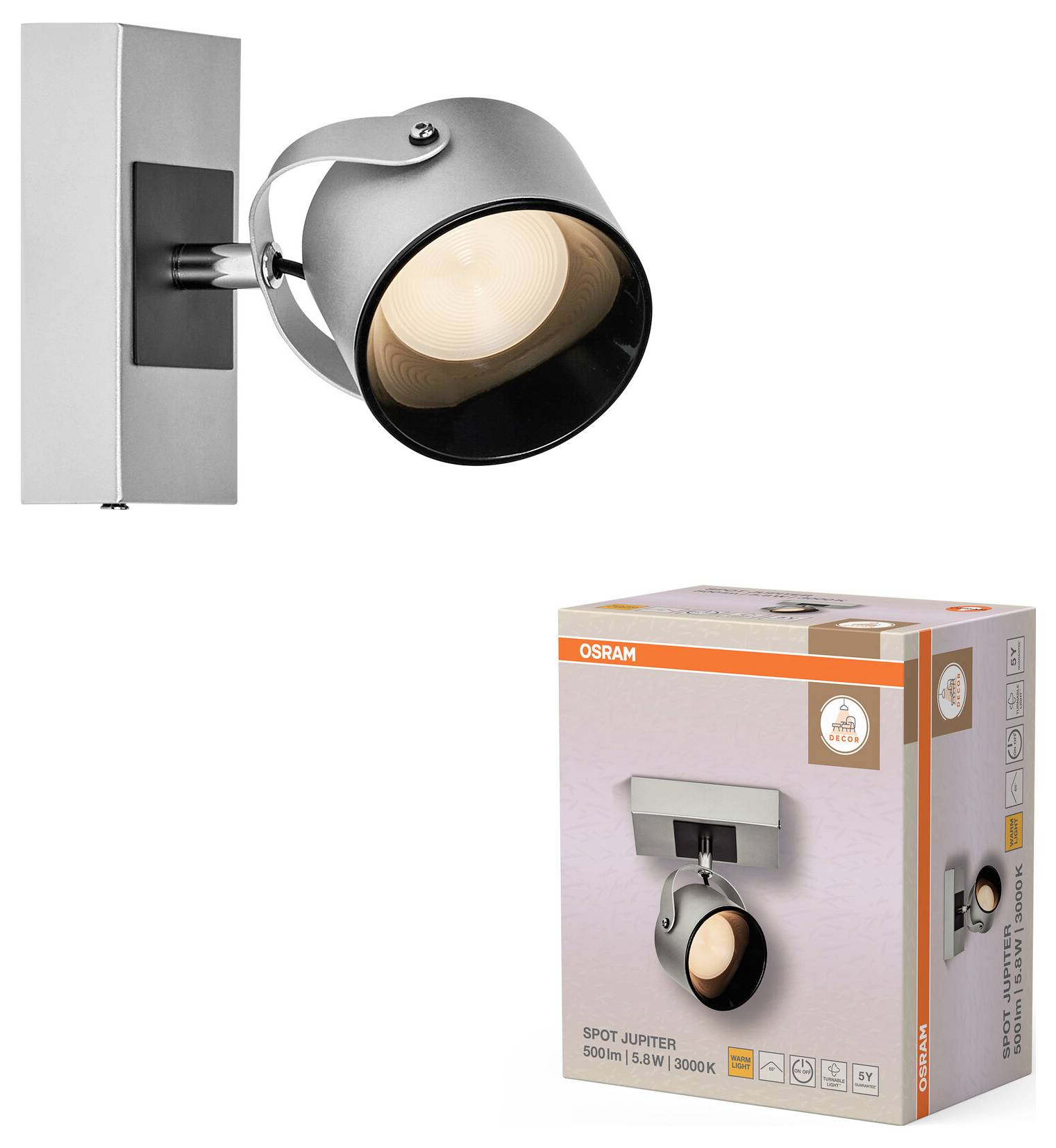 OSRAM HOMELIGHTING Decor Spot Jupiter 1 Spot 4099854471438 LED-Deckenstrahler, LED-Wandstrahler LED 5.8W Silber