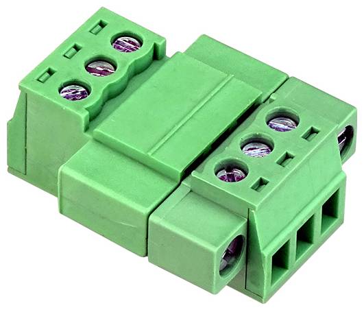 Grüner 4-poliger Schraubklemmblock-Steckverbinder zum Sichern von Elektrokabeln.