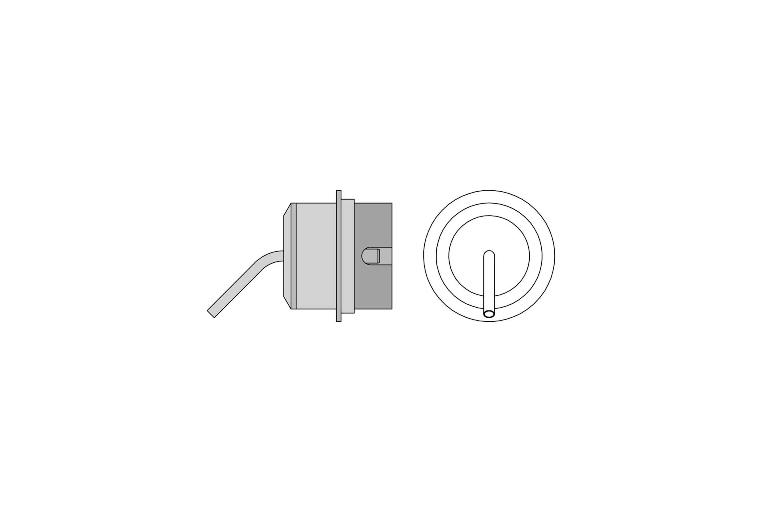 A wall-mounted dimmer control with a round dial and a side lever, shown as a simple line illustration.