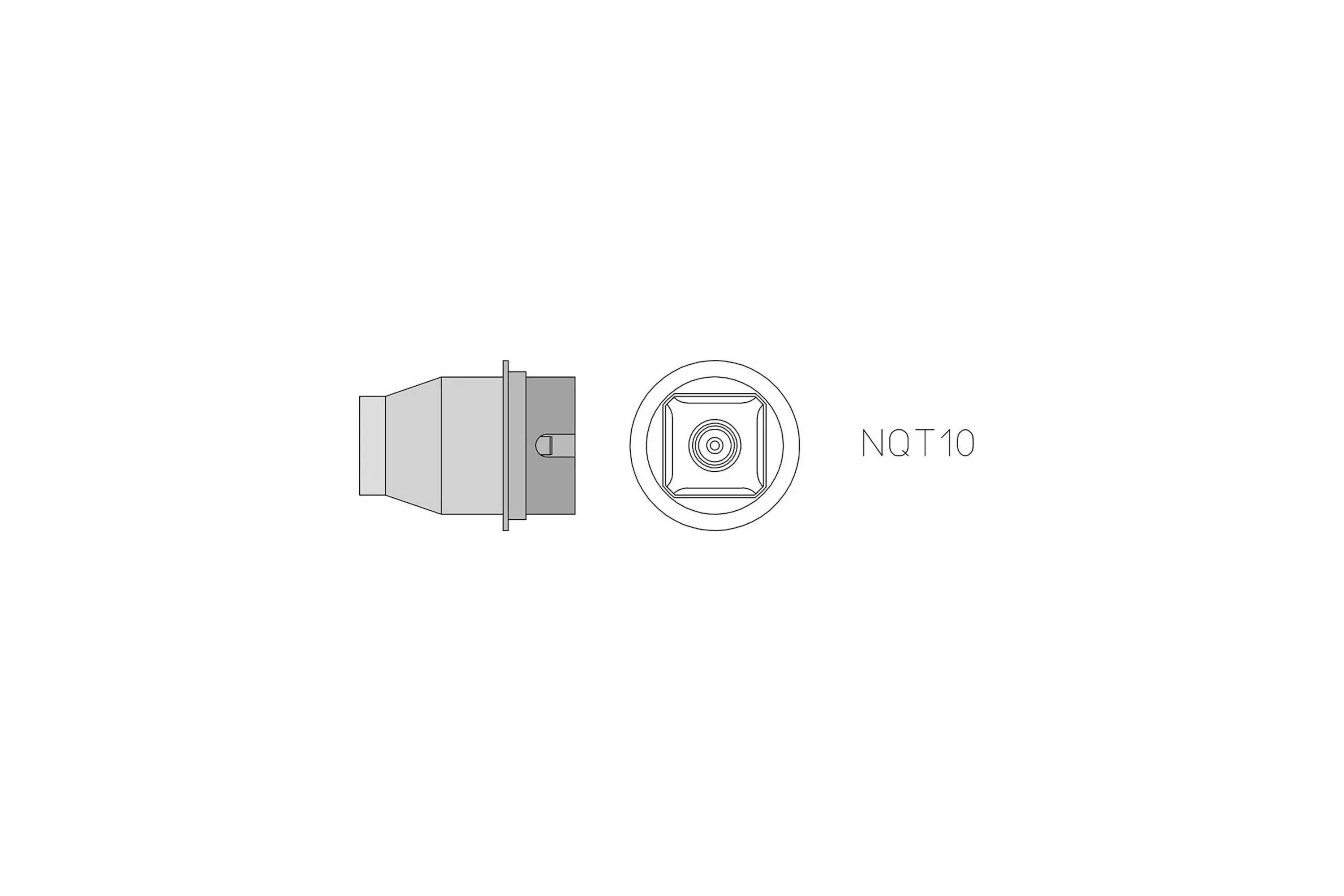 Line drawing of a camera lens or sensor mount labeled 'NQT10'.