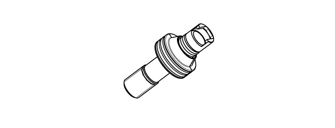 Black-and-white line drawing of a mechanical valve or nozzle component, shown diagonally on a plain background.