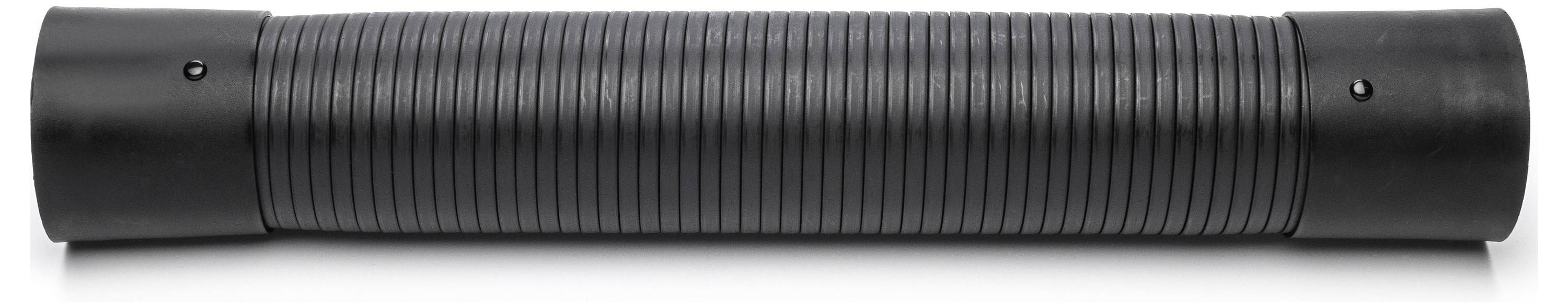 A black cylindrical ribbed flashlight or handheld device shown horizontally on a white background.