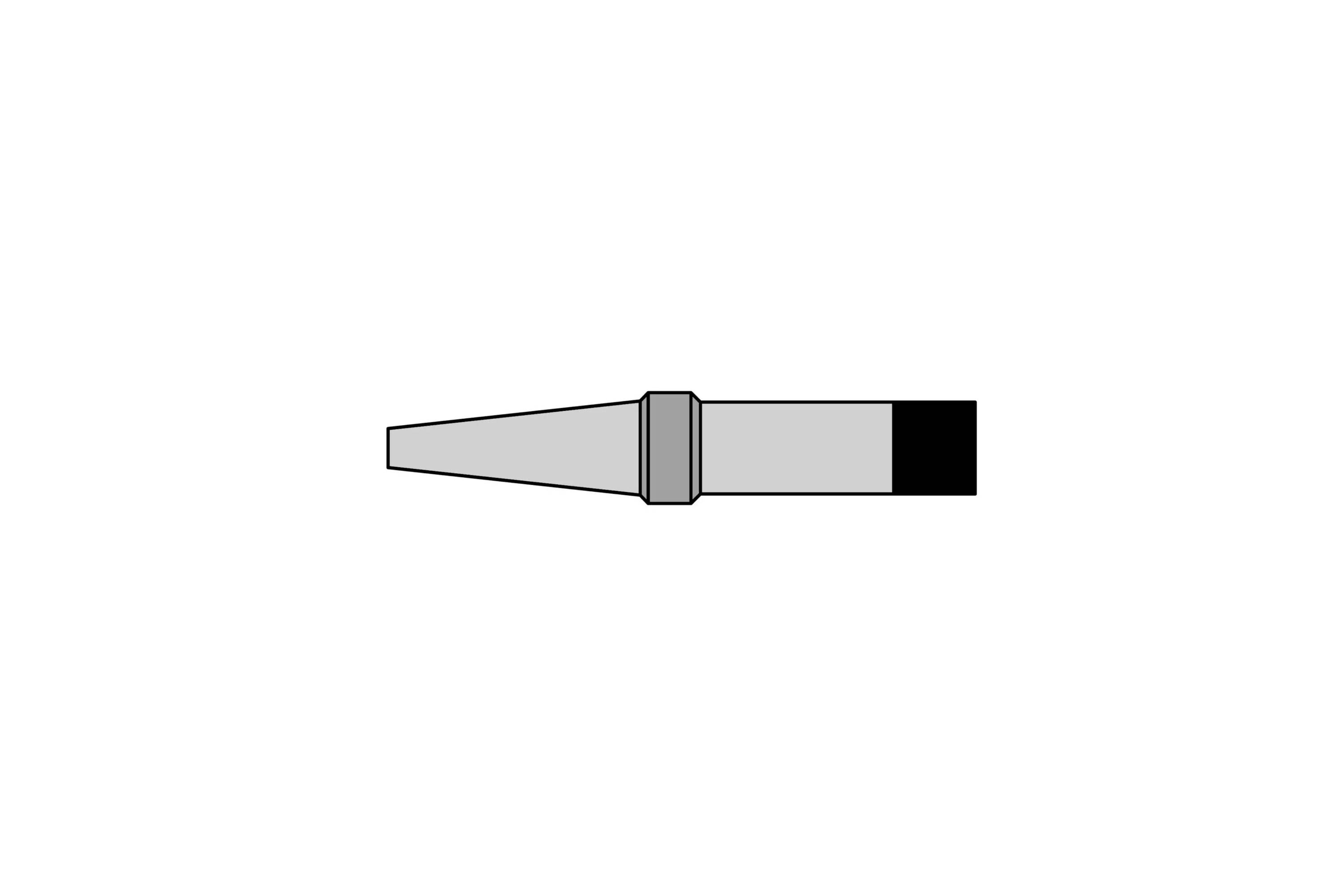 Side view of a tapered gray nozzle or connector with a black cap on the right, centered on a white background.