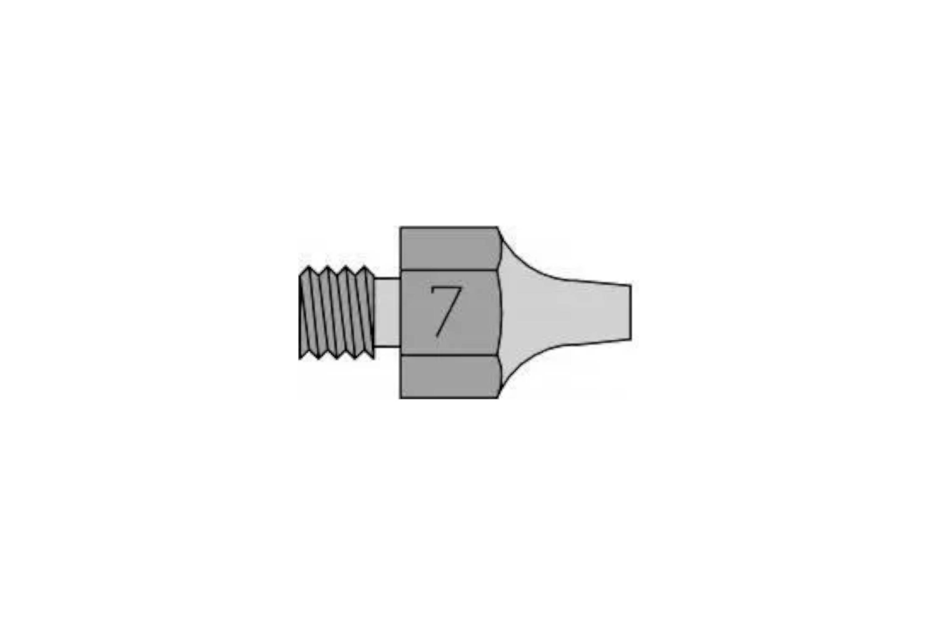 Gray technical drawing of a threaded connector or nozzle labeled '7' on a white background.