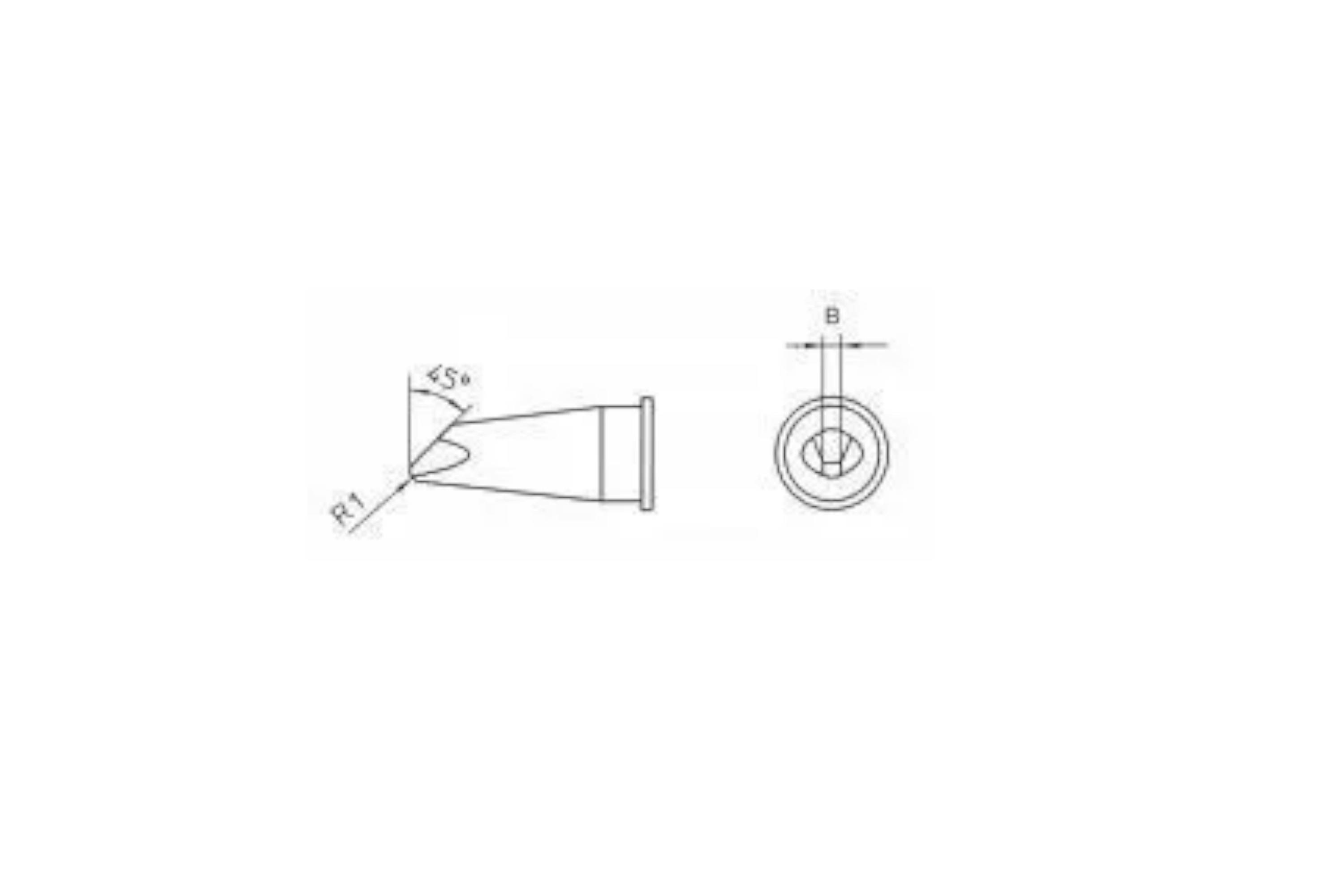 Technical drawing of a tapered cylindrical part shown in side and end views, with a 5° angle, R1 radius, and diameter B marked.