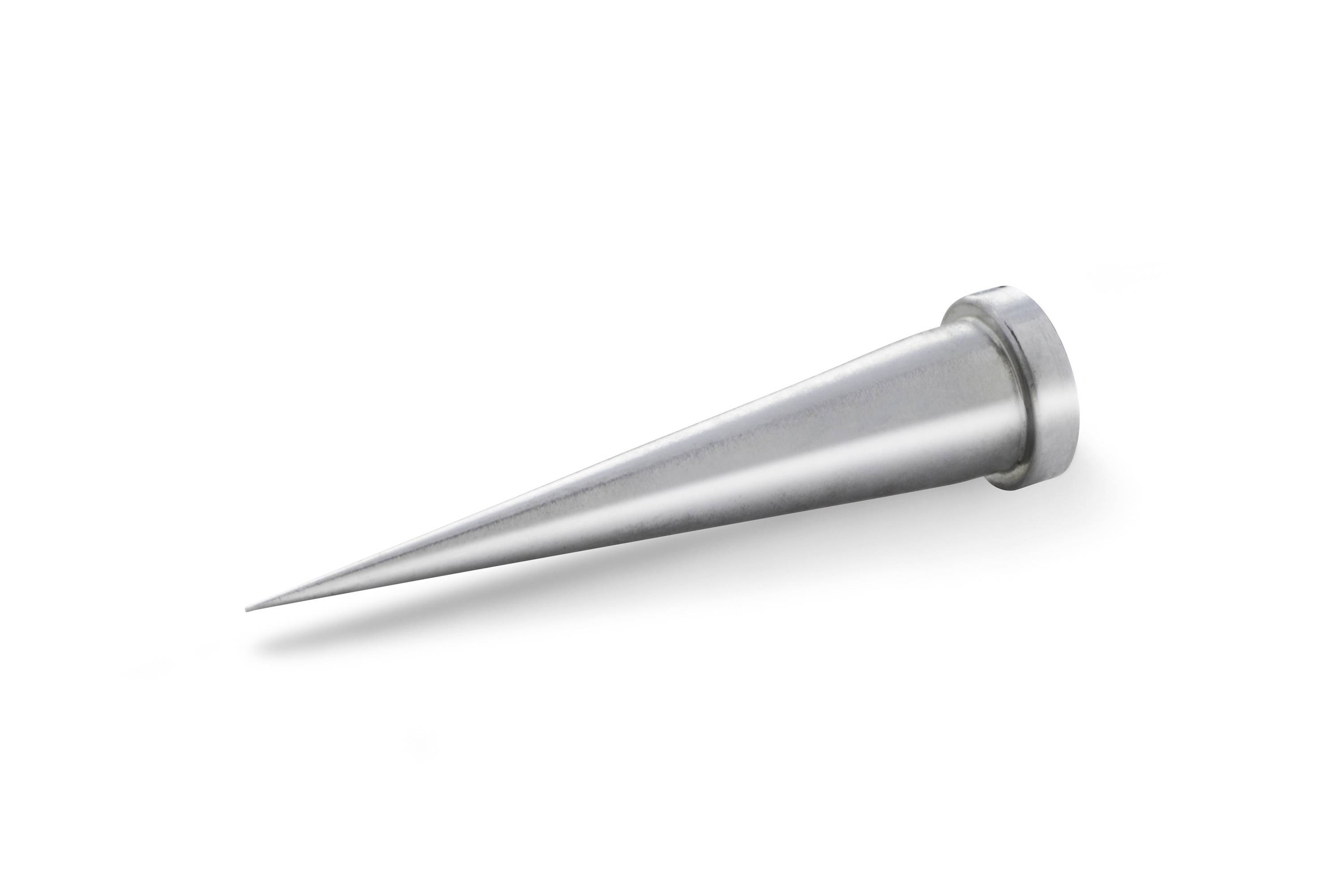 Metal cone-shaped spike with a pointed tip and flanged base on a white background.