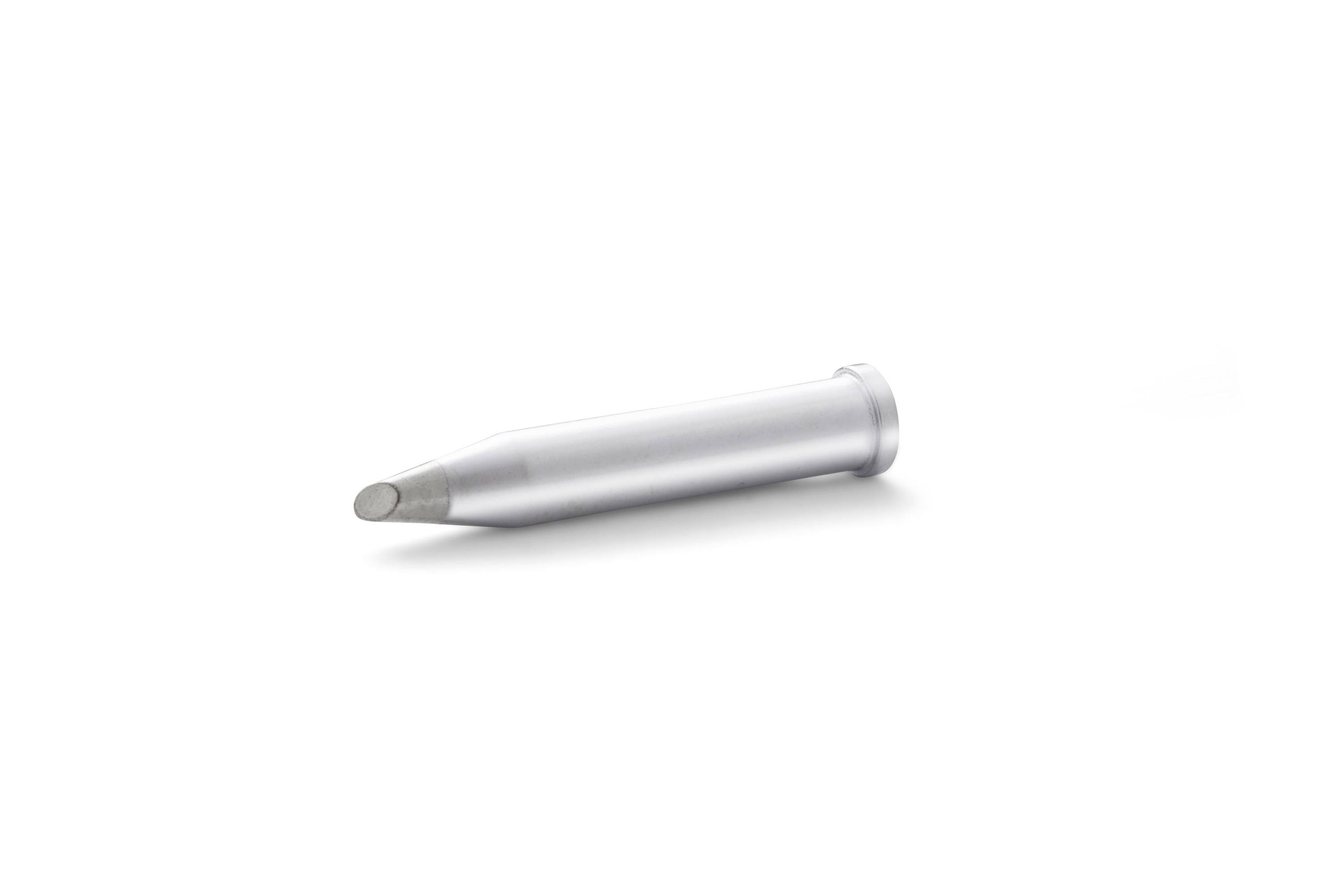 Silver metal cone-shaped tool with a rounded end, shown isolated on a white background.