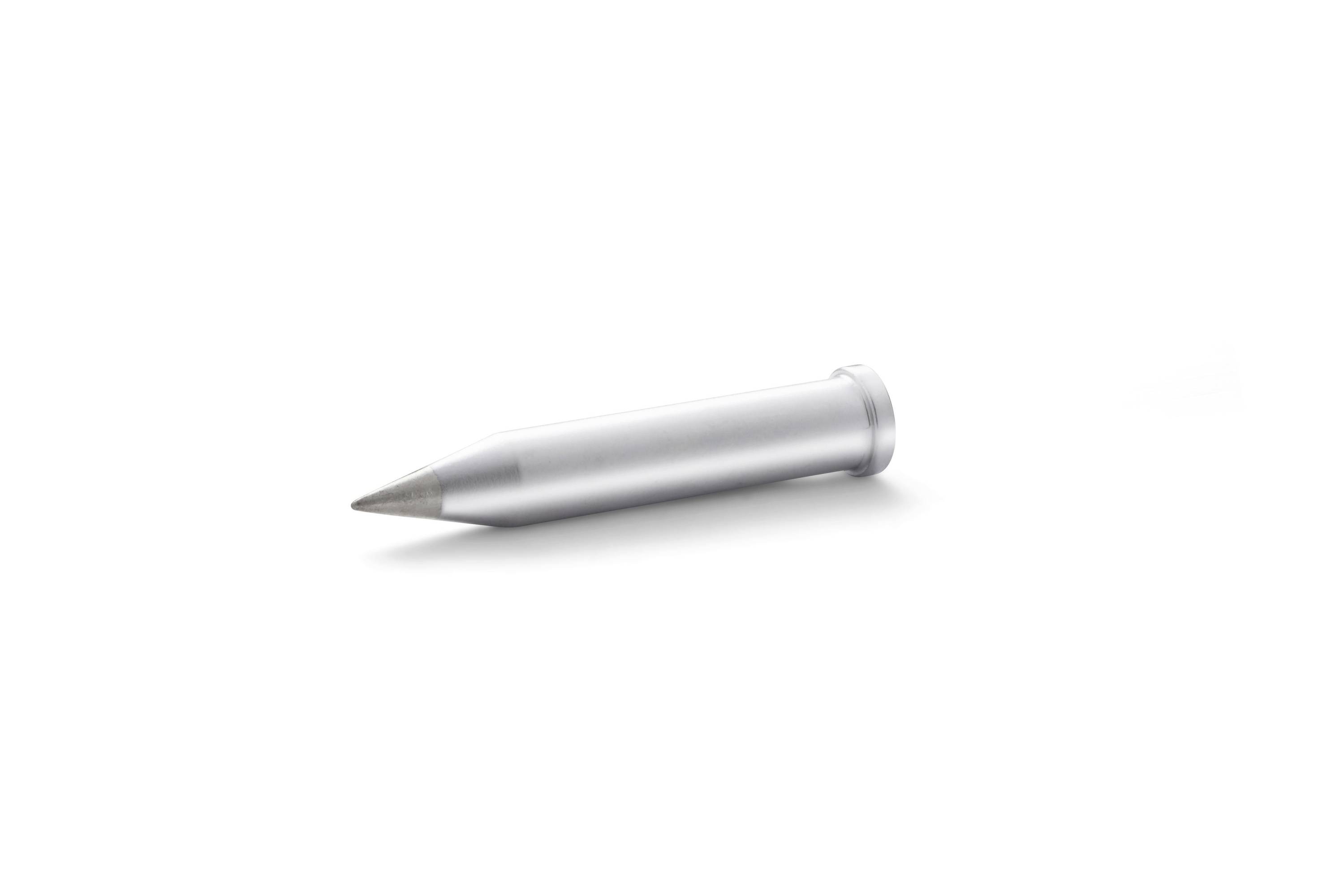 A metallic bullet shown in profile on a white background.
