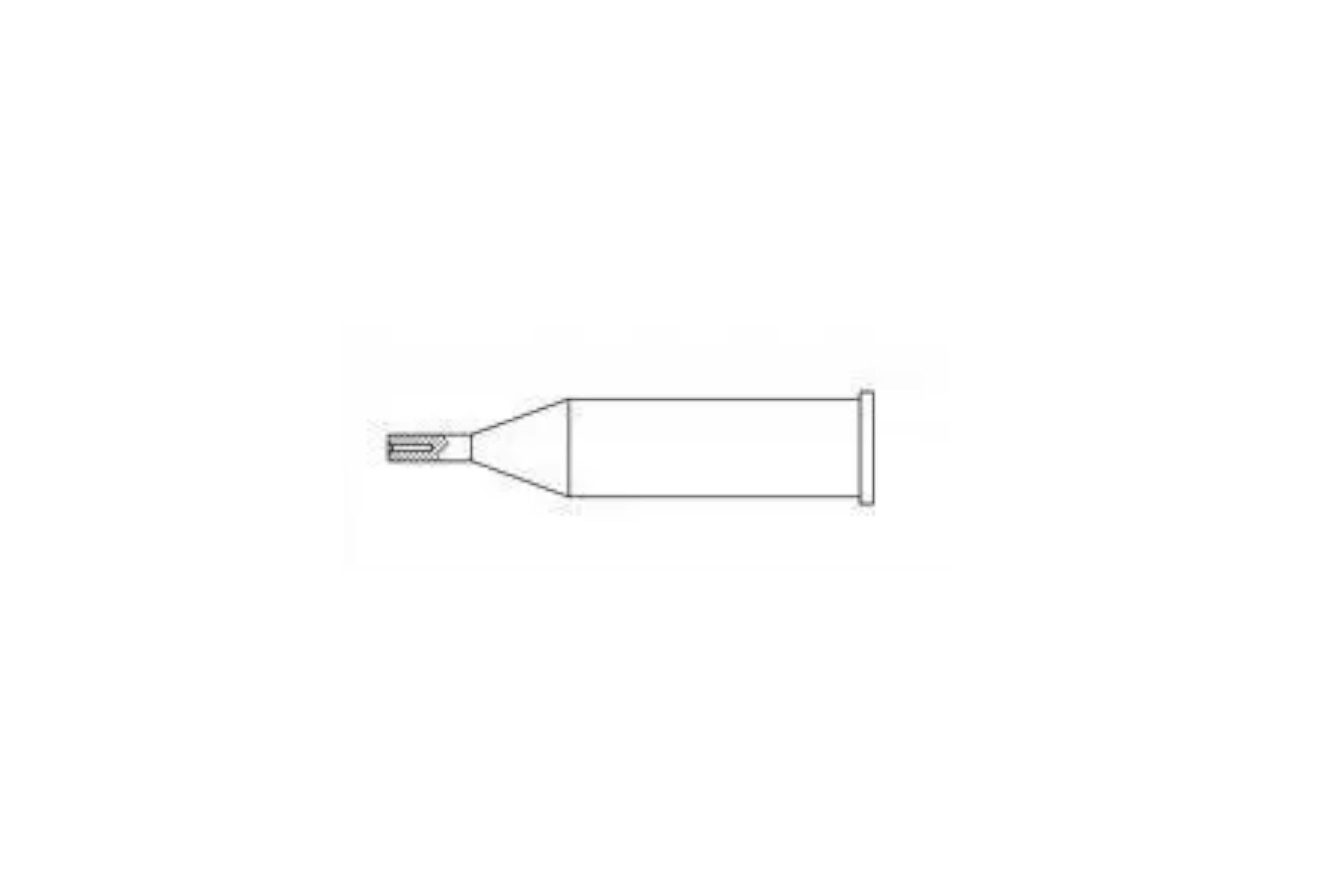 Simple line drawing of a syringe or tube with a narrow nozzle on the left and a capped end on the right, centered on a blank background.
