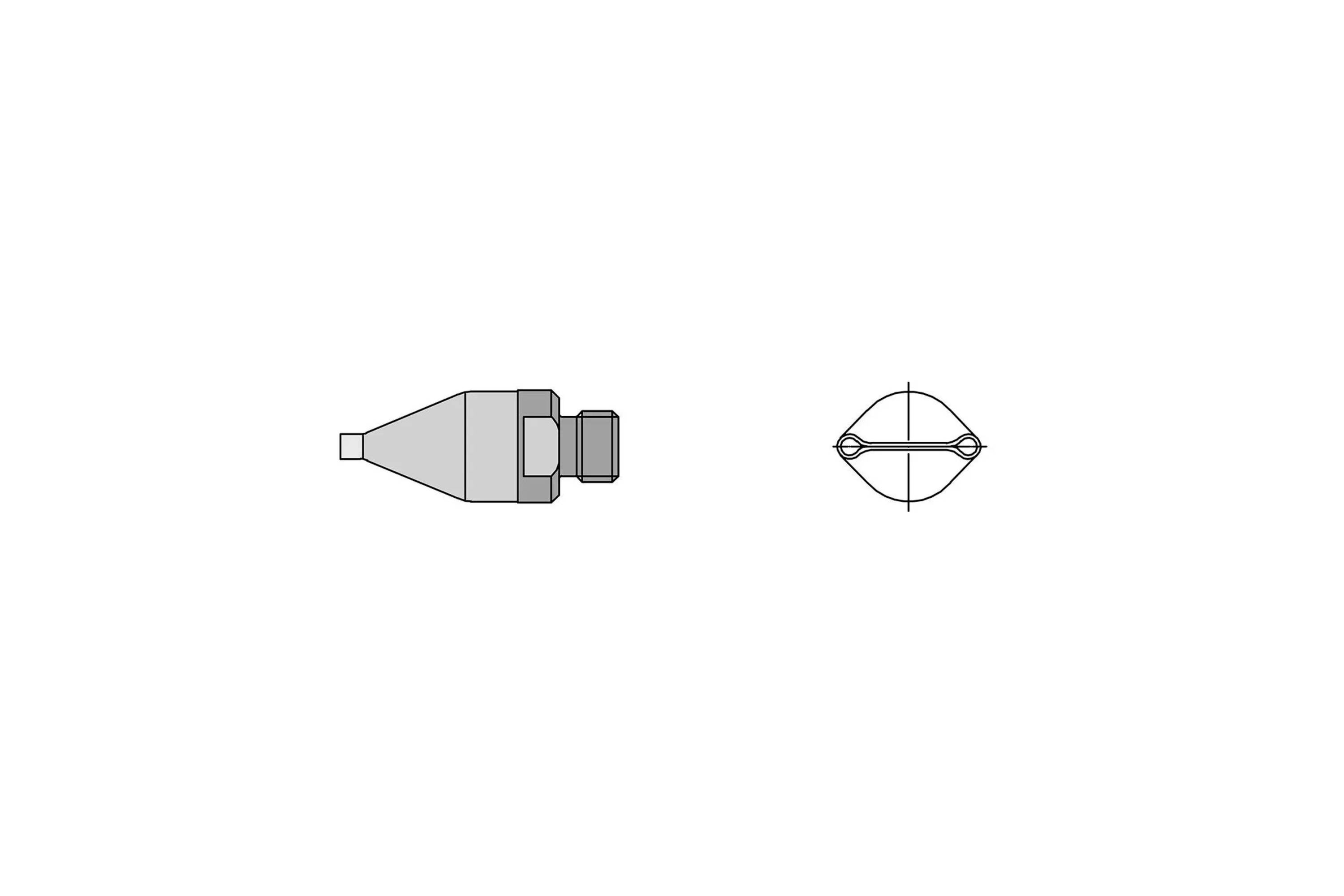 Technical drawing of a cylindrical connector shown in side view and front view, with centered alignment guide lines.