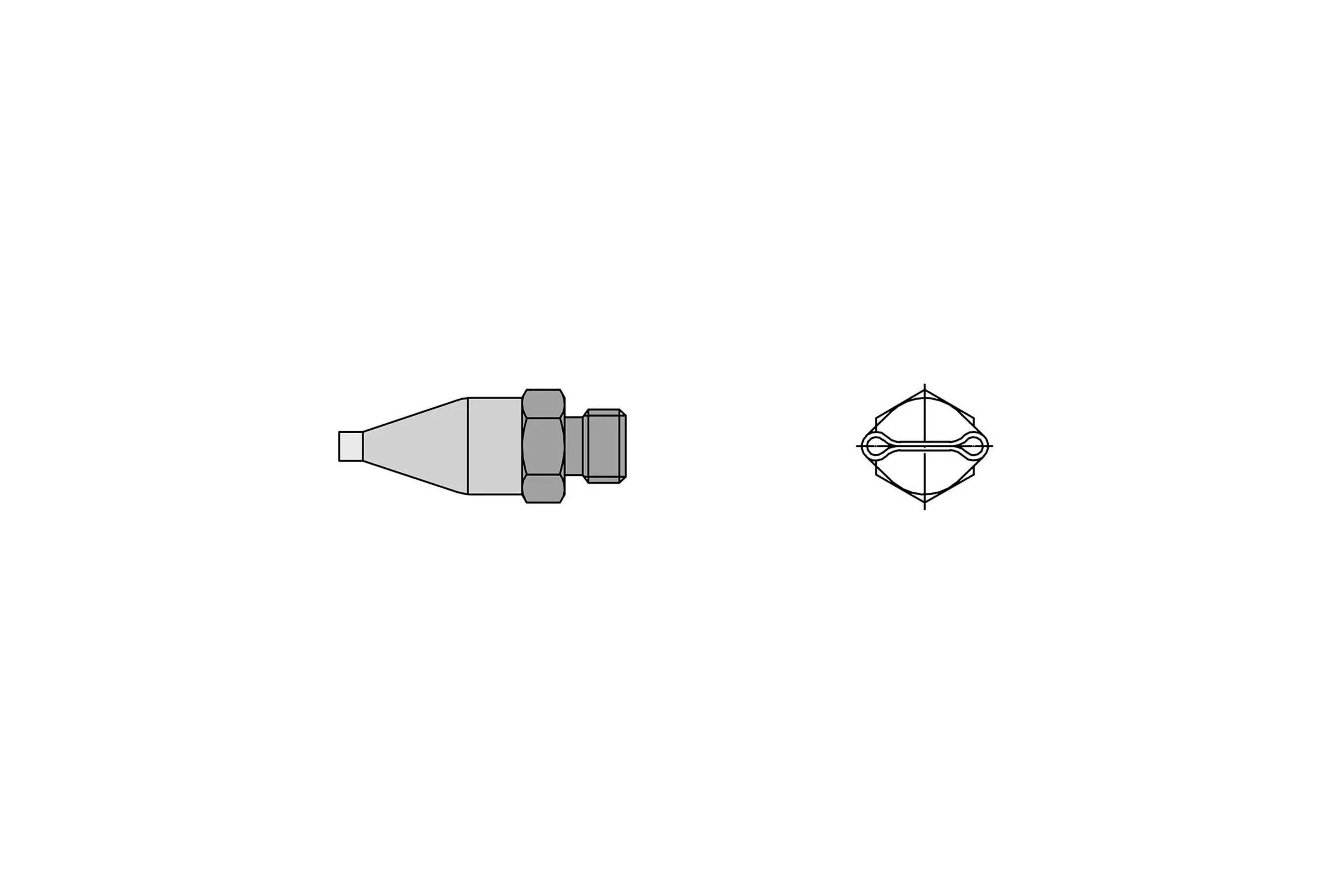 Technical illustration of a connector plug shown in side and end views on a blank background.
