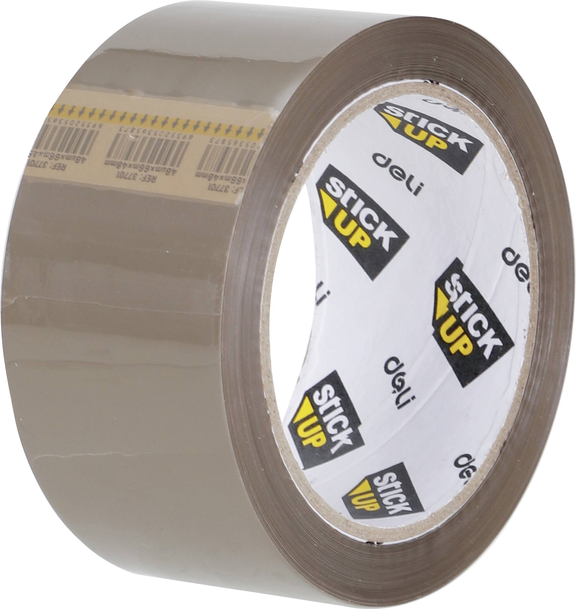Eine Rolle braunes Packband mit einem weißen 