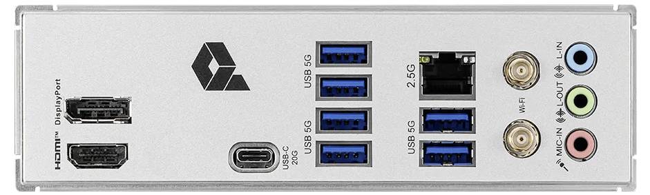 Frontplatte eines Mini-PCs mit mehreren Anschlüssen: zwei HDMI, USB-C, sechs USB-A, 2,5G Ethernet und Audiobuchsen.