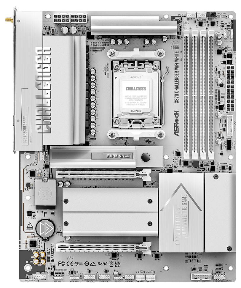 ASRock X870 Challenger WiFi White (AM5) Mainboard Sockel (PC) AMD® AM5 Formfaktor (Details) ATX Mainboard-Chipsatz AMD® X870
