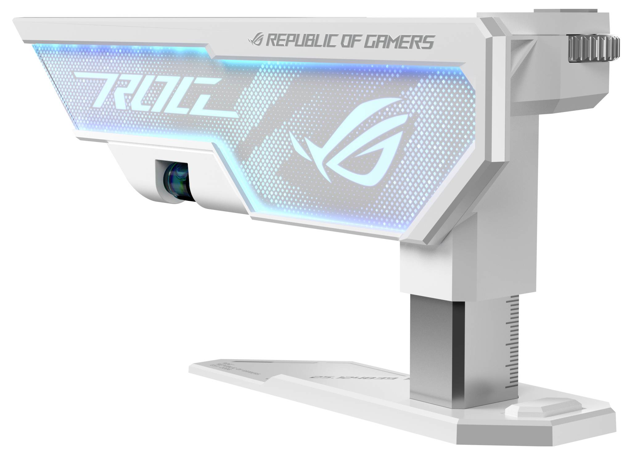 Weiß-schwarzer ASUS Republic of Gamers ROG Rapture Gaming-Router mit blau beleuchteter „ROG
