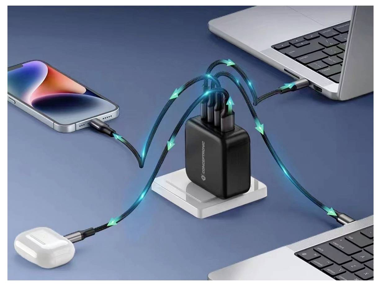 Conceptronic ALTHEA18B 100W 4-Port GaN USB PD Charger USB Ladegerät USB-A, 3x USB-C® Schwarz