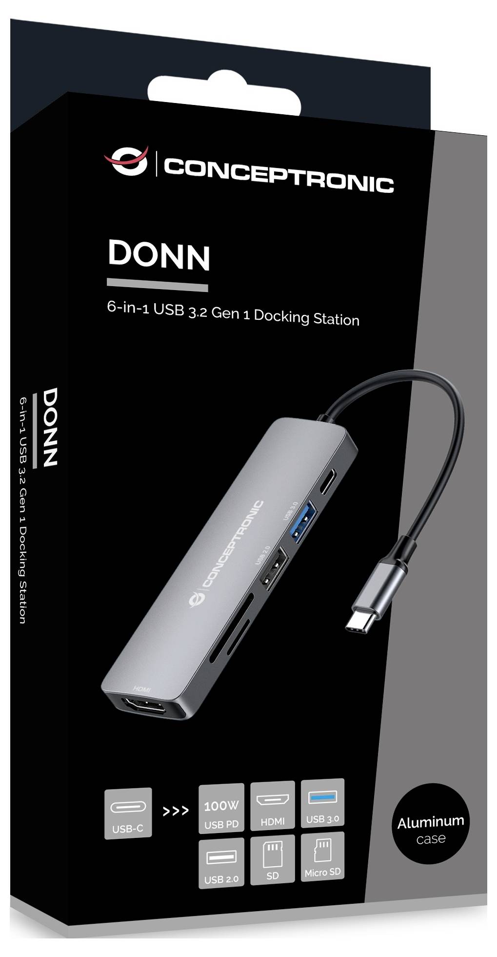 Conceptronic USB-C® Dockingstation DONN11G 6-in-1 USB 3.2 Gen 1 Docking Sta inkl. Ladefunktion, USB-C® Power Delivery