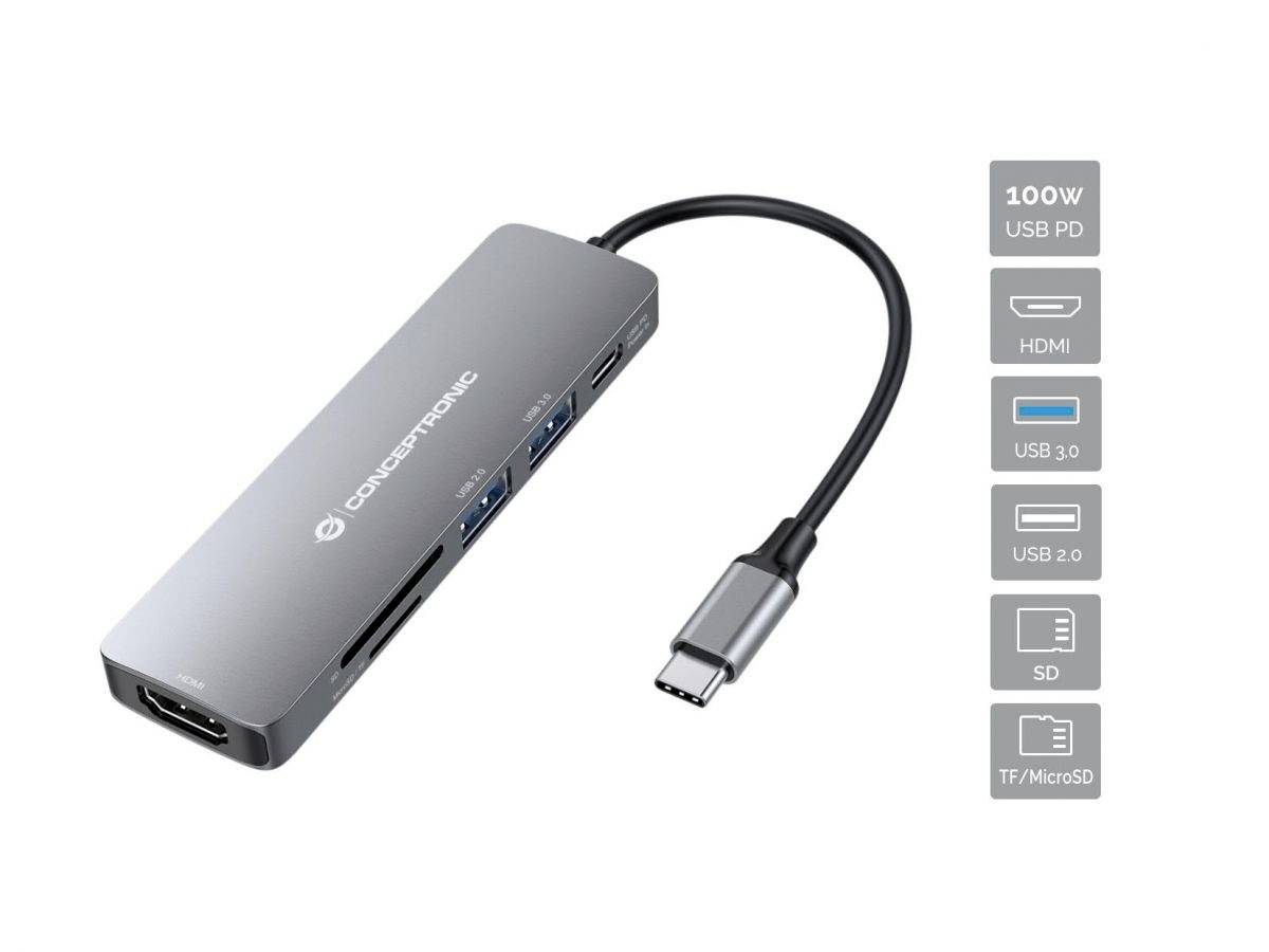 Conceptronic USB-C® Dockingstation DONN11G 6-in-1 USB 3.2 Gen 1 Docking Sta inkl. Ladefunktion, USB-C® Power Delivery