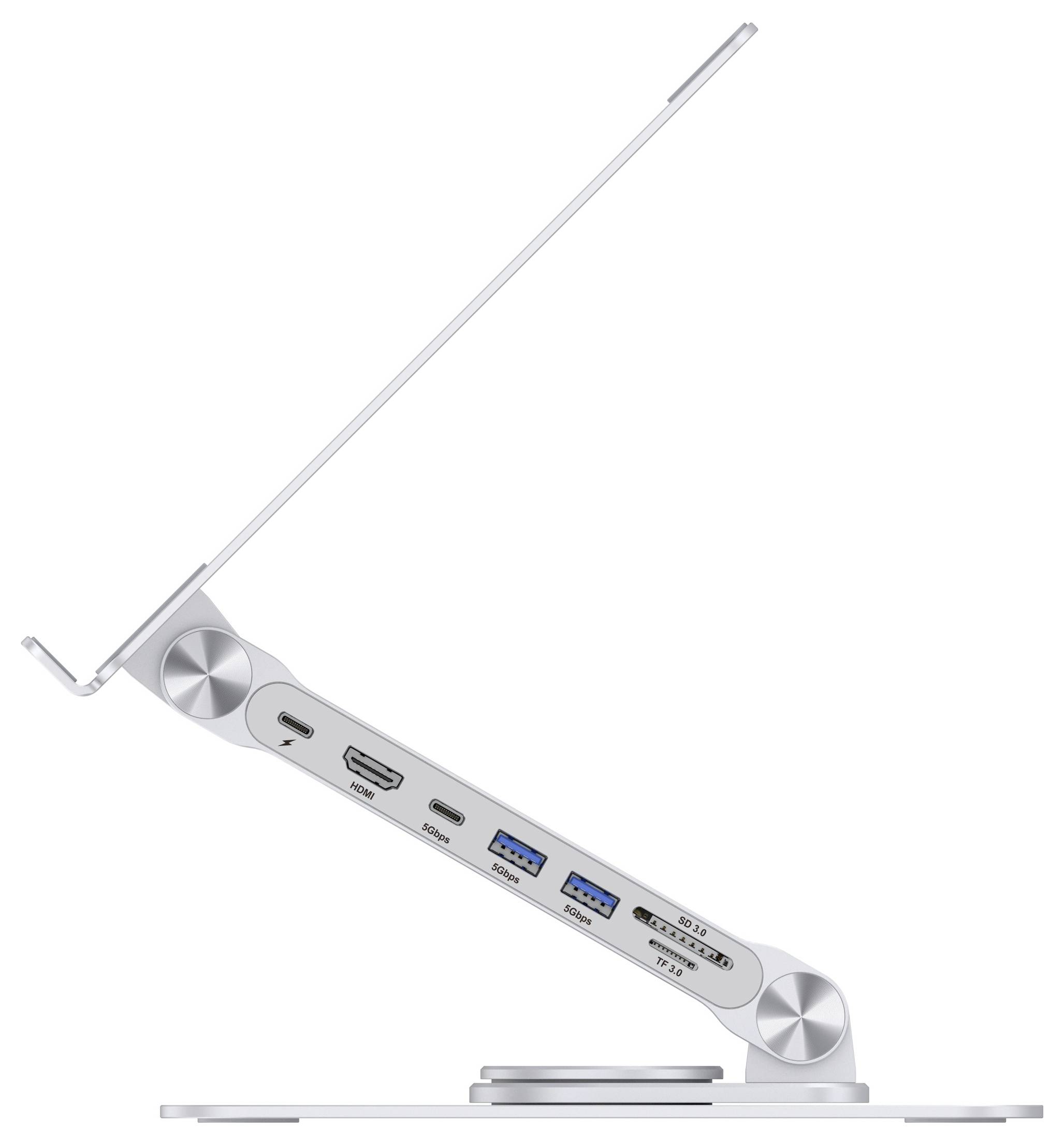 Conceptronic DONN27G Laptop Stand with 7-in-1 USB 3.2 Notebook-Ständer höhenverstellbar, drehbar, USB-Hub-Funktion