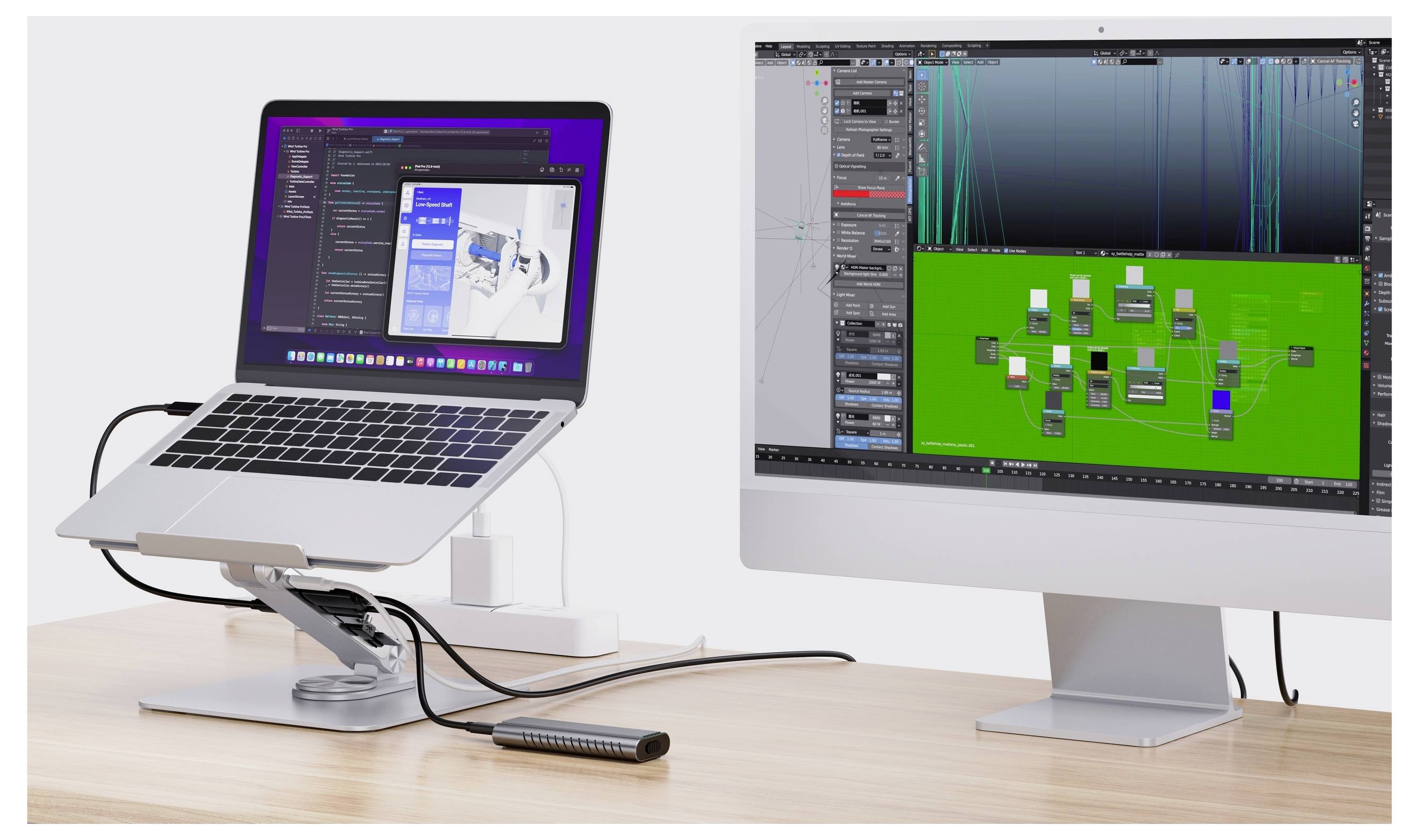 Conceptronic DONN27G Laptop Stand with 7-in-1 USB 3.2 Notebook-Ständer höhenverstellbar, drehbar, USB-Hub-Funktion