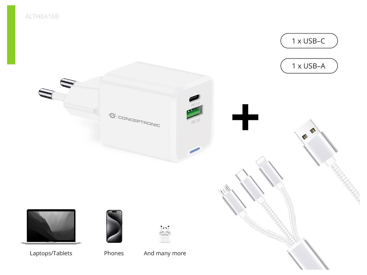 Conceptronic ALTHEA16W 2-Port 33W GaN USB PD Charger USB Ladegerät 33W USB-A, USB-C® Weiß