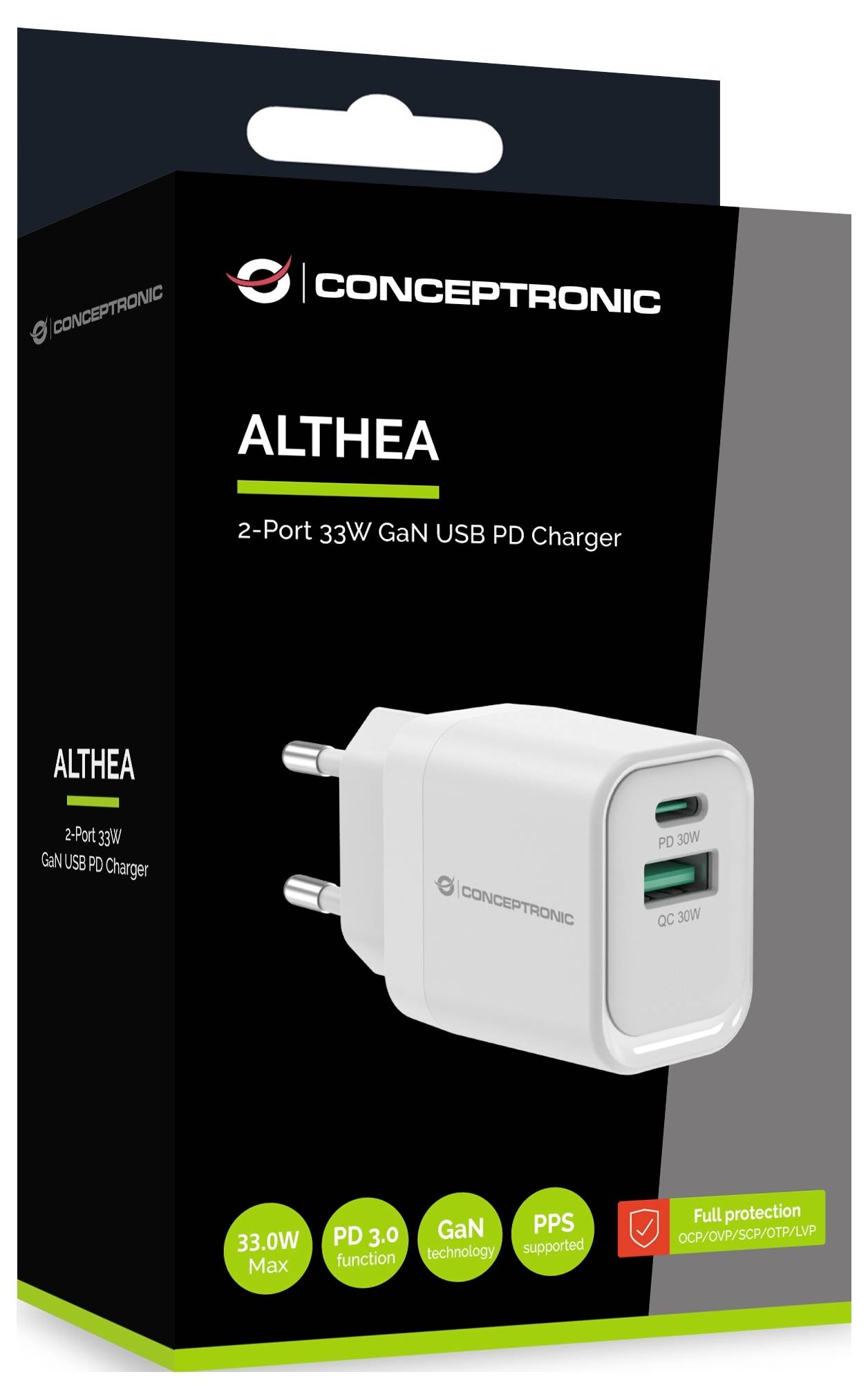 Conceptronic ALTHEA19W33 2-Port 33W GaN USB PD Charg USB Ladegerät 33W USB-A, USB-C® USB PD Weiß