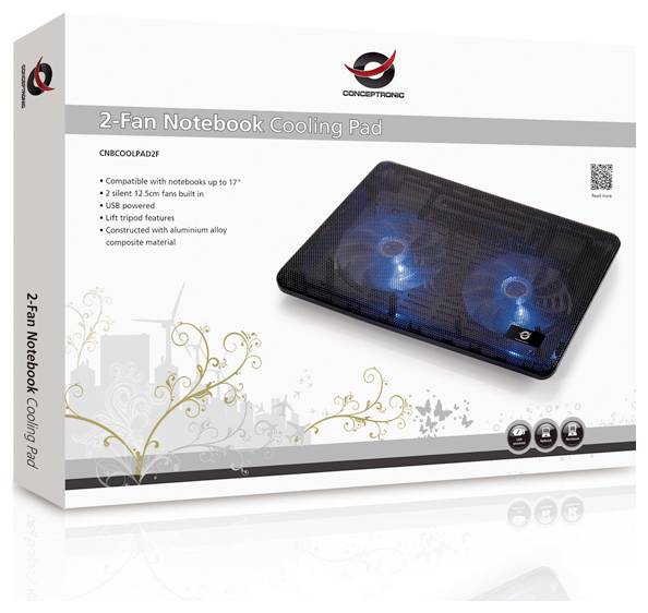 Conceptronic CNBCOOLPAD2F 2-Fan Laptop Cooling Pad Notebook-Ständer mit Kühlfunktion