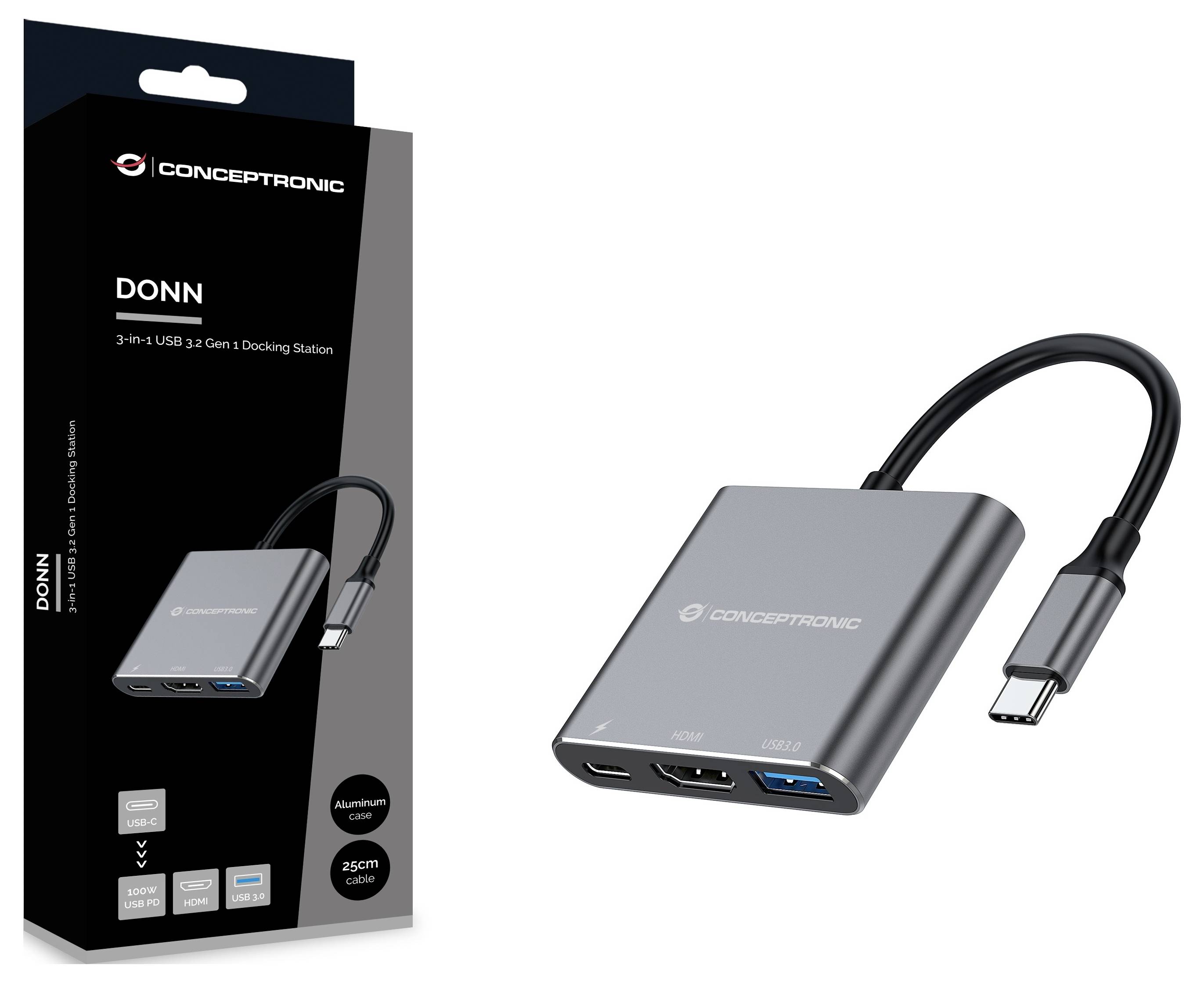 Conceptronic Notebook Dockingstation DONN18G 3-in-1 USB 3.2 Gen 1 Docking St