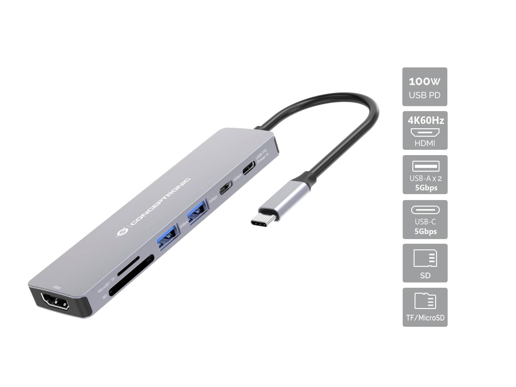 Conceptronic Notebook Dockingstation DONN28G 7-in-1 USB 3.2 Gen 1 Docking St