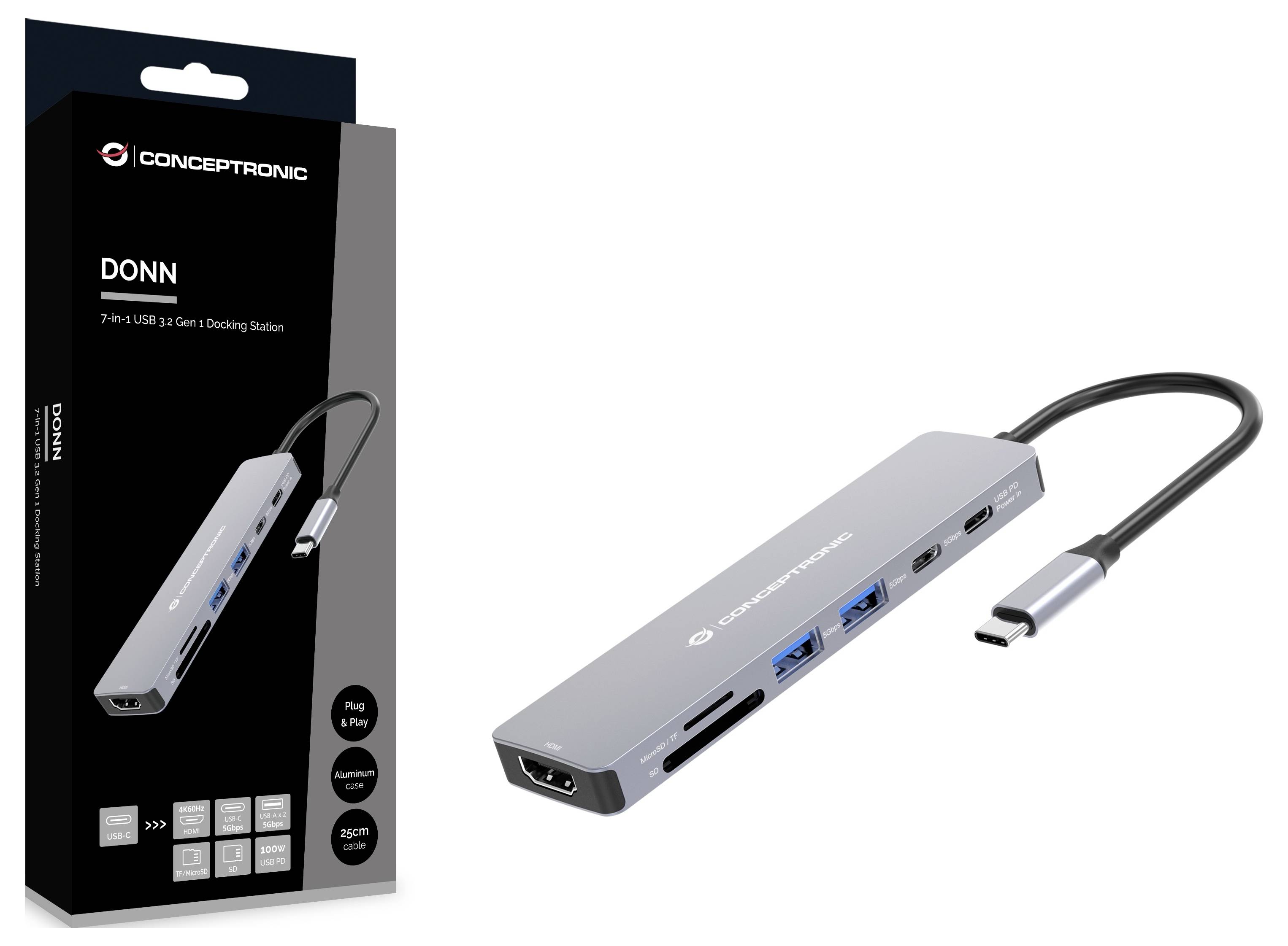 Conceptronic Notebook Dockingstation DONN28G 7-in-1 USB 3.2 Gen 1 Docking St