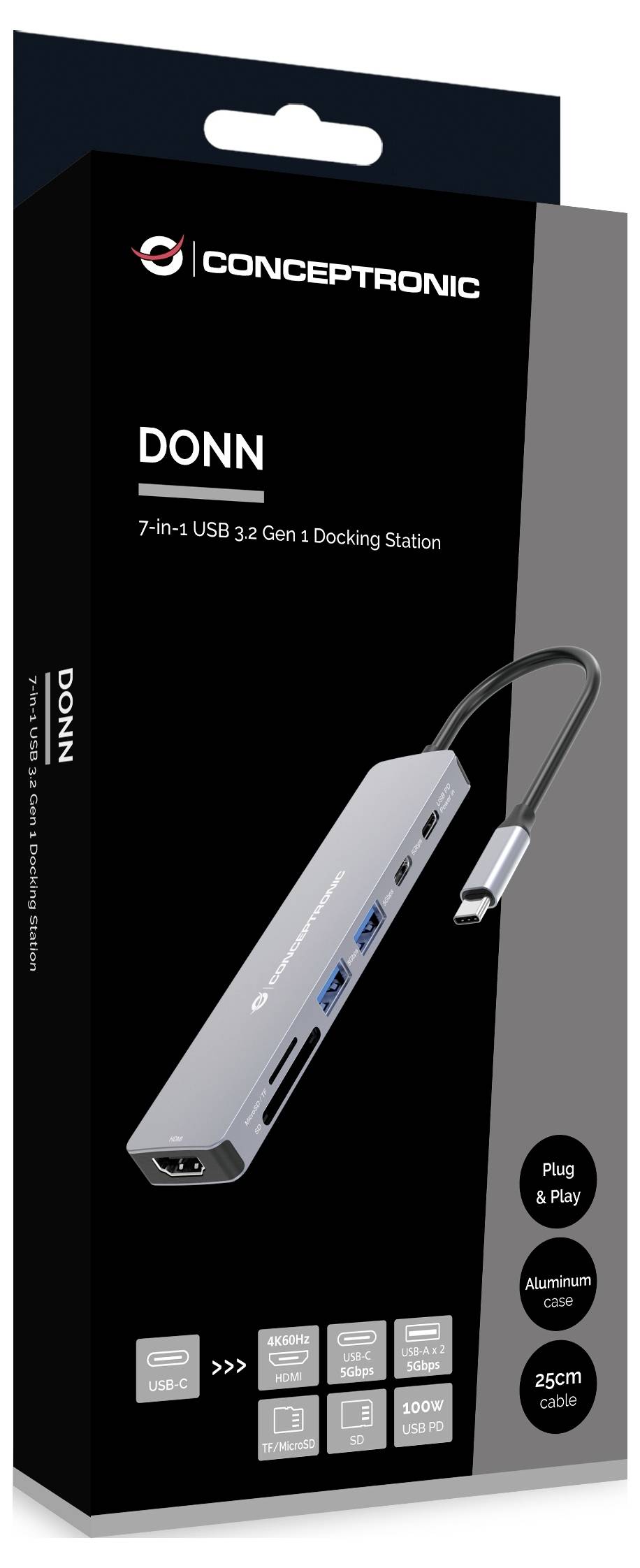 Conceptronic Notebook Dockingstation DONN28G 7-in-1 USB 3.2 Gen 1 Docking St