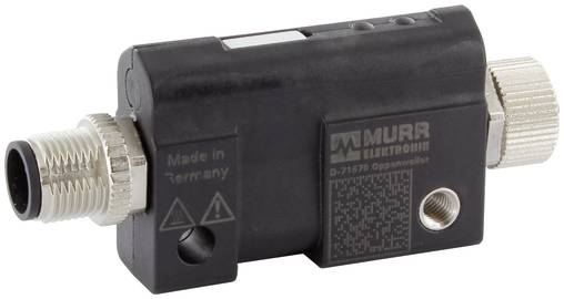 Black Murrelektronik Industriesteckverbinder-Modul mit Gewinde-Metallanschlüssen an beiden Enden und einem seitlichen Montageloch.