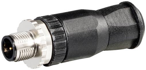 Nahaufnahme eines schwarzen Koaxialkabel-Steckeradapters mit einer Gewindespitze aus Metall auf weißem Hintergrund.