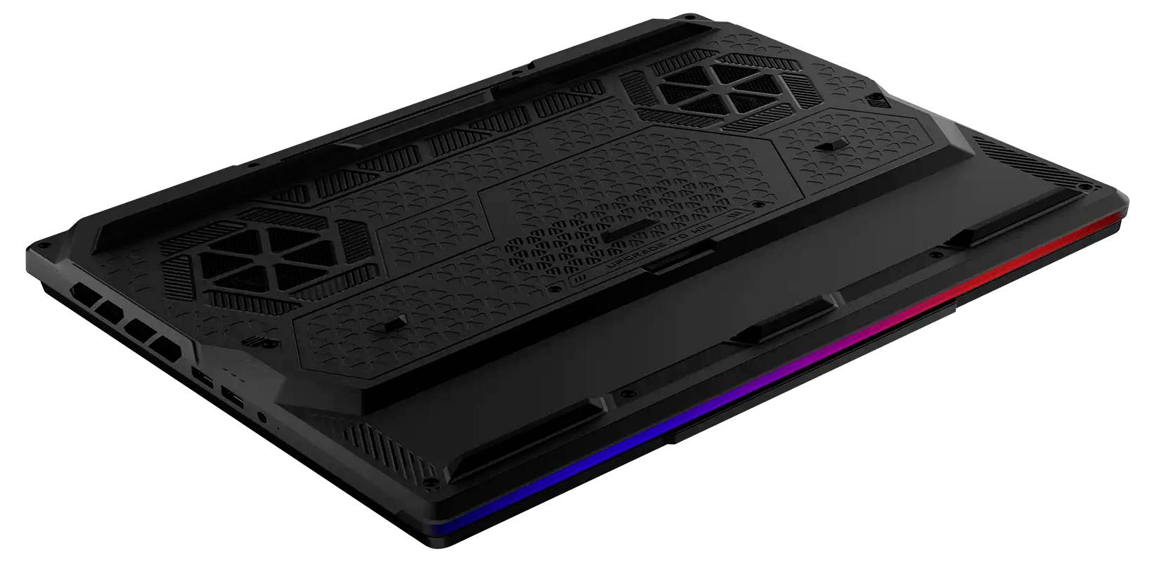 Schwarze Laptop-Kühlplattform mit großen Lüftern und RGB-Leuchtleiste an der Vorderkante.