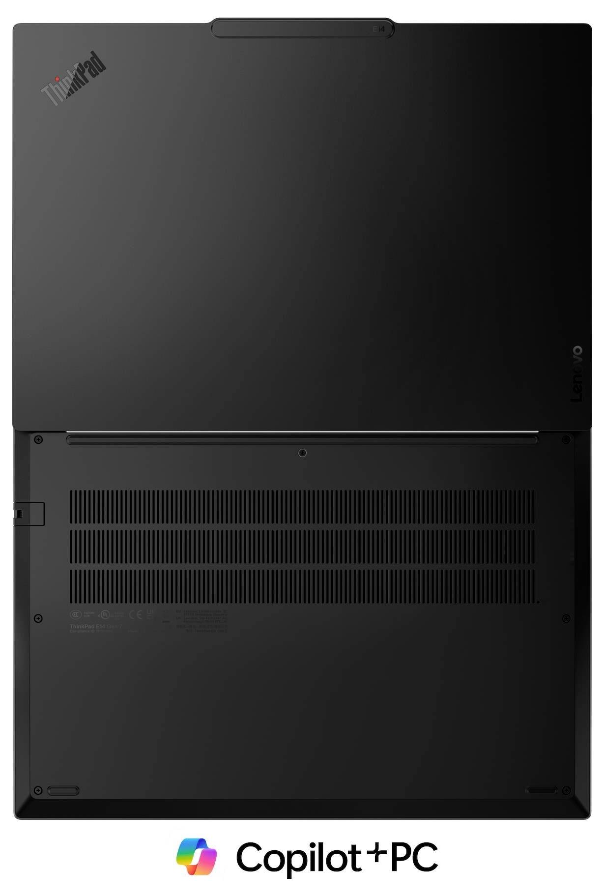Schwarzer Laptop geschlossen auf weißem Hintergrund mit dem Logo „Copilot+ PC