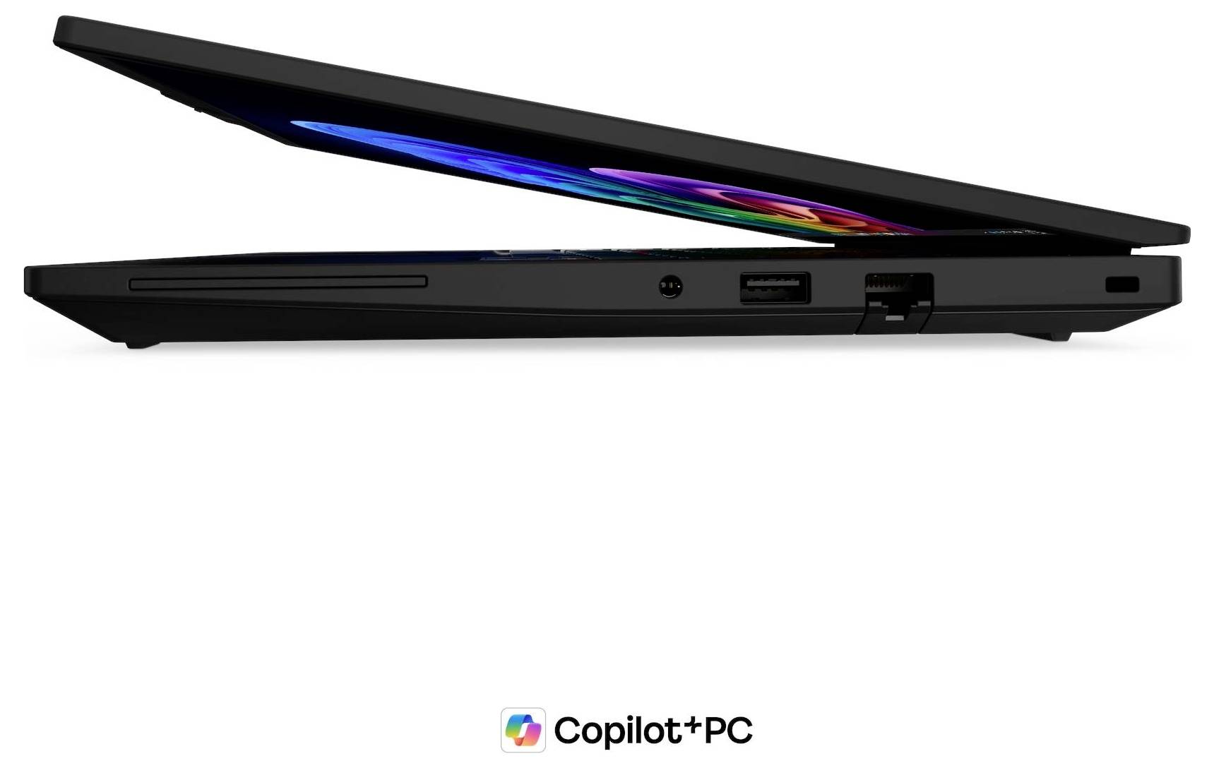 ThinkPad-Laptop mit Windows 11 und dem Copilot+ PC-Logo, mit Intel-Branding darunter.