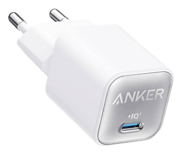Weiß Anker Wandladegerät mit zweipoliger Steckdose und einzelnem USB-C-Anschluss an der Vorderseite
