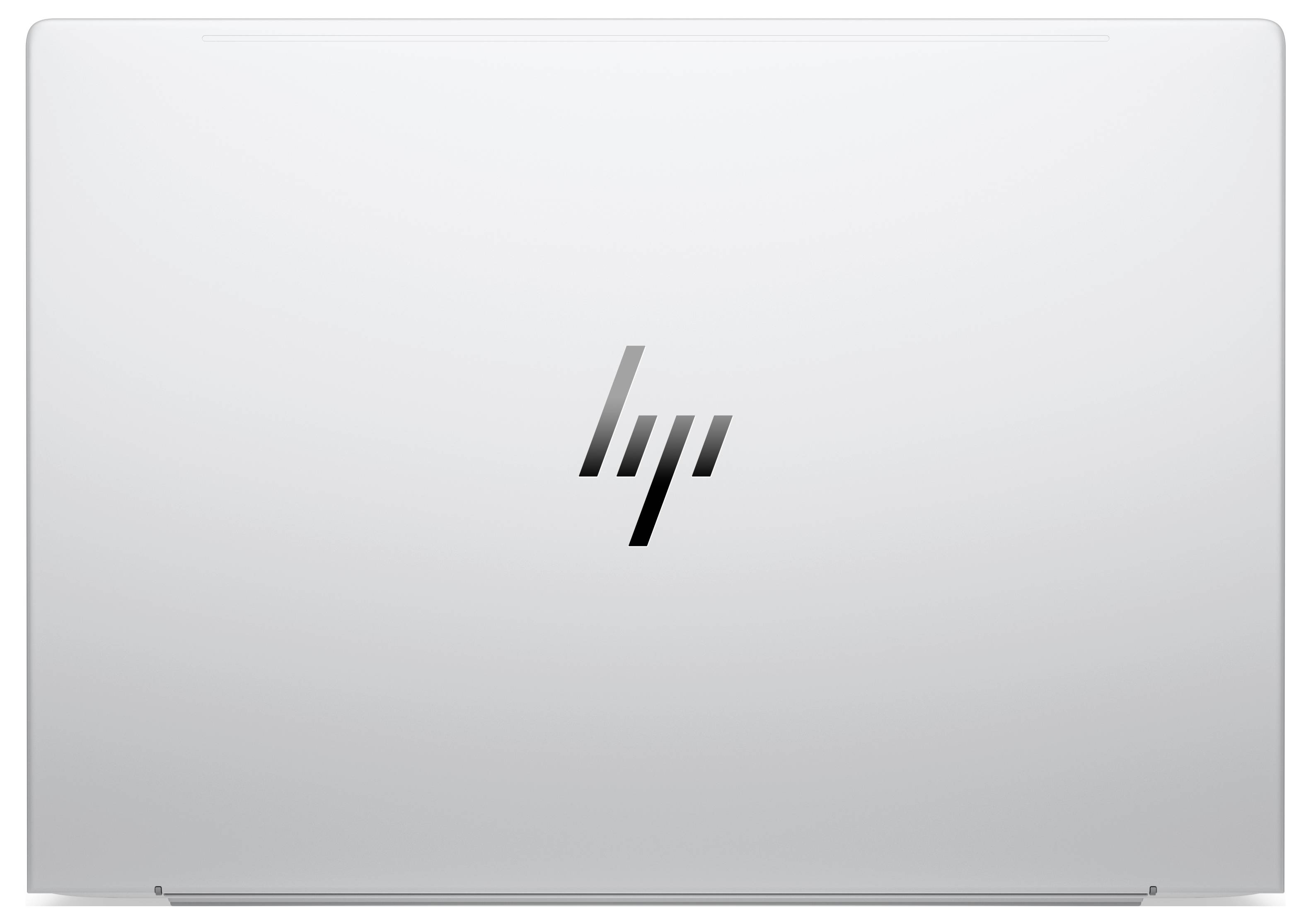 Geschlossener silberner HP-Laptop mit zentriertem HP-Logo auf dem Deckel.