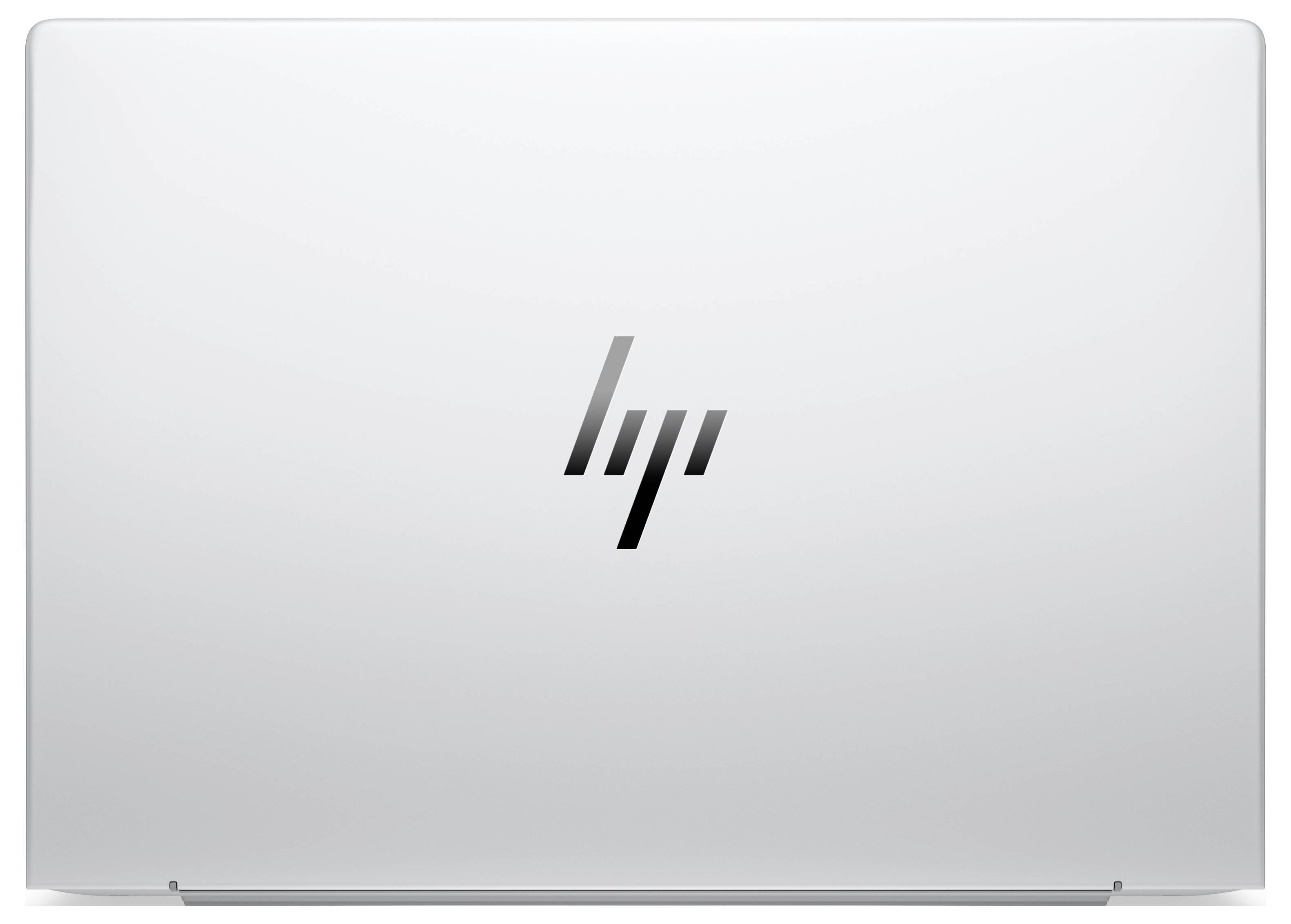 Silberner HP-Laptop-Deckel mit zentriertem HP-Logo.