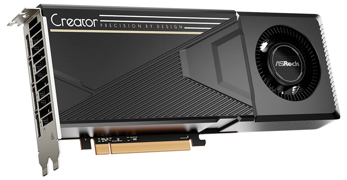 ASRock Creator Grafikkarte mit großem Kühlgebläse, auf weißem Hintergrund dargestellt.