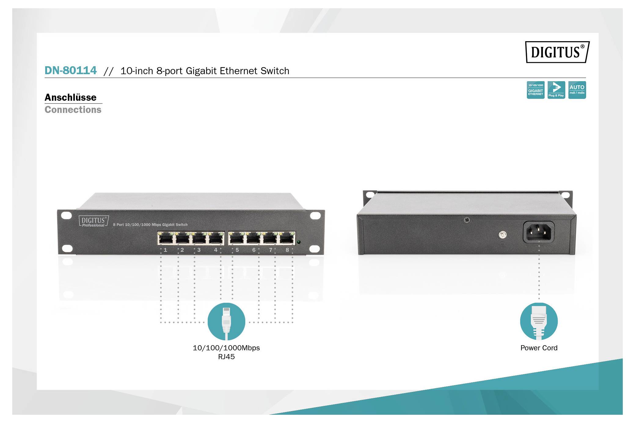 Digitus DN-80114-1 DN-80114-1 Ethernet Switch 8 Port