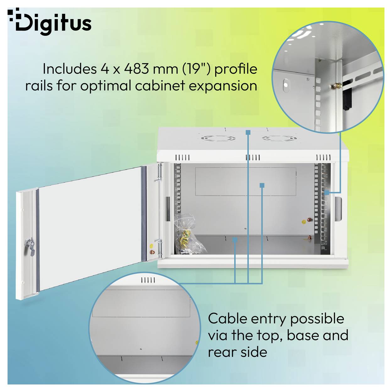 Digitus Schrankanleitung mit Diagramm showing 4 x 483 mm (19