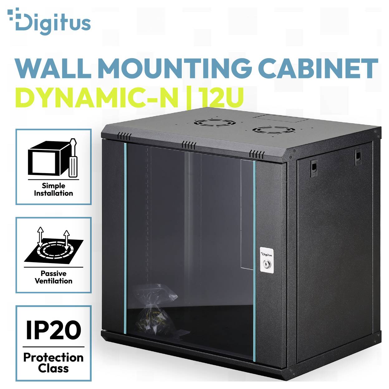Digitus DN-37109 19 Zoll Netzwerkschrank 12 HE Schwarz, Schwarz (RAL 9005)