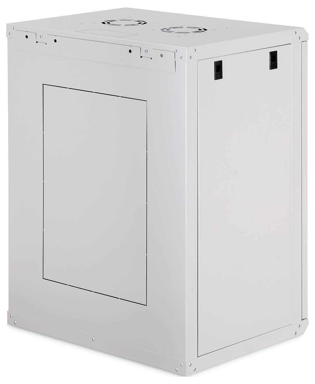 Weißer Metalllagerschrank mit einer vorderen Zugriffstafel und oberen Lüftungsöffnungen, isoliert auf weißem Hintergrund dargestellt.